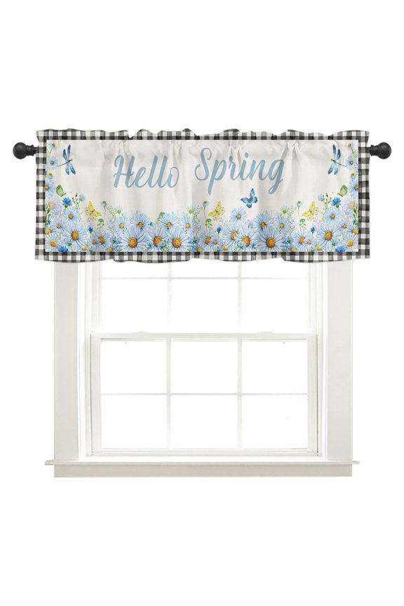 Valance Curtains for Kitchen Window, Summer Tropical Lemon Rod Pocket Valances Window Treatments Buffalo Plaid Black White Short Curtains for Bedroom/ Living Room,54" X 18" -1 Panel