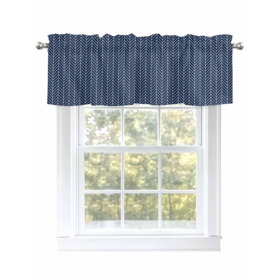 Valance Curtains for Kitchen Windows Abstract Blue White Chevron TextureRod Pocket Valance Geometric Herringbone Short Window Curtain Topper for Bedroom Living Room Bathroom 54x18in