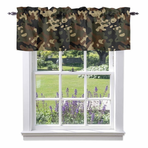 Valance Curtains for Kitchen Windows Abstract Camouflages Texture Rod Pocket Valance Retro Camo Pattern Short Window Curtain Topper for Bedroom Living Room Bathroom 42x12in, 1 Pack