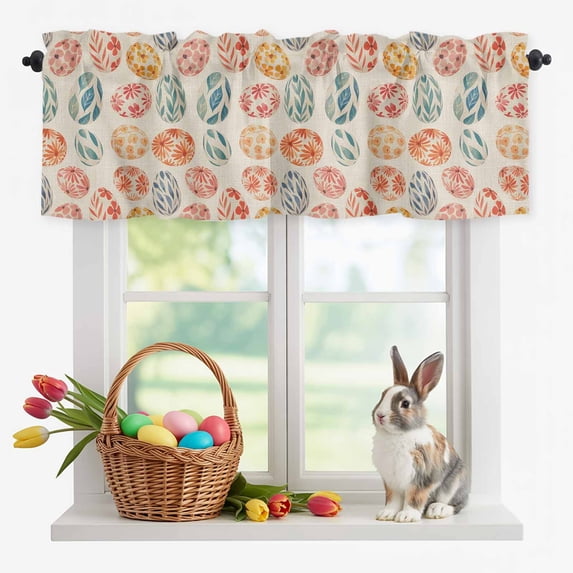 Valance Curtains for Kitchen Windows Abstract Easter Egg Rod Pocket Valance Colorful Eggs Vintage Linen Seamless Short Window Curtain Topper for Bedroom Living Room Bathroom 54x18in,1&nbsp;Panel