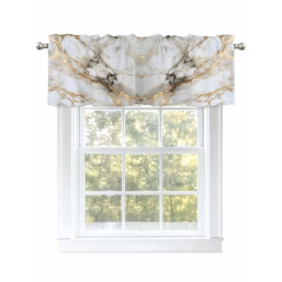 Valance Curtains for Kitchen Windows Abstract Natural Art Marble PatternRod Pocket Valance Stone Texture Gpld StripeShort Window Curtain Topper for Bedroom Living Room Bathroom 54x18in,1&nbsp;Panel