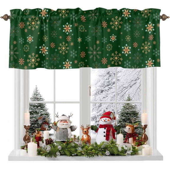 Valance Curtains for Kitchen Windows Abstract Winter SnowflakeRod Pocket Valance Seamless Snowflakes on GreenShort Window Curtain Topper for Bedroom Living Room Bathroom 42x12in