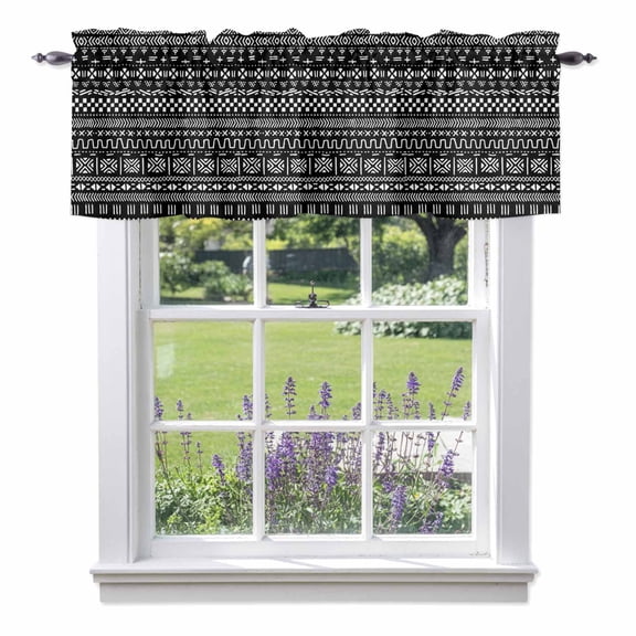 Valance Curtains for Kitchen Windows Africa Traditional Ethnicity Pattern Rod Pocket Valance Abstract Geometric Art Short Window Curtain Topper for Bedroom Living Room Bathroom 42x12in, 1 Pack