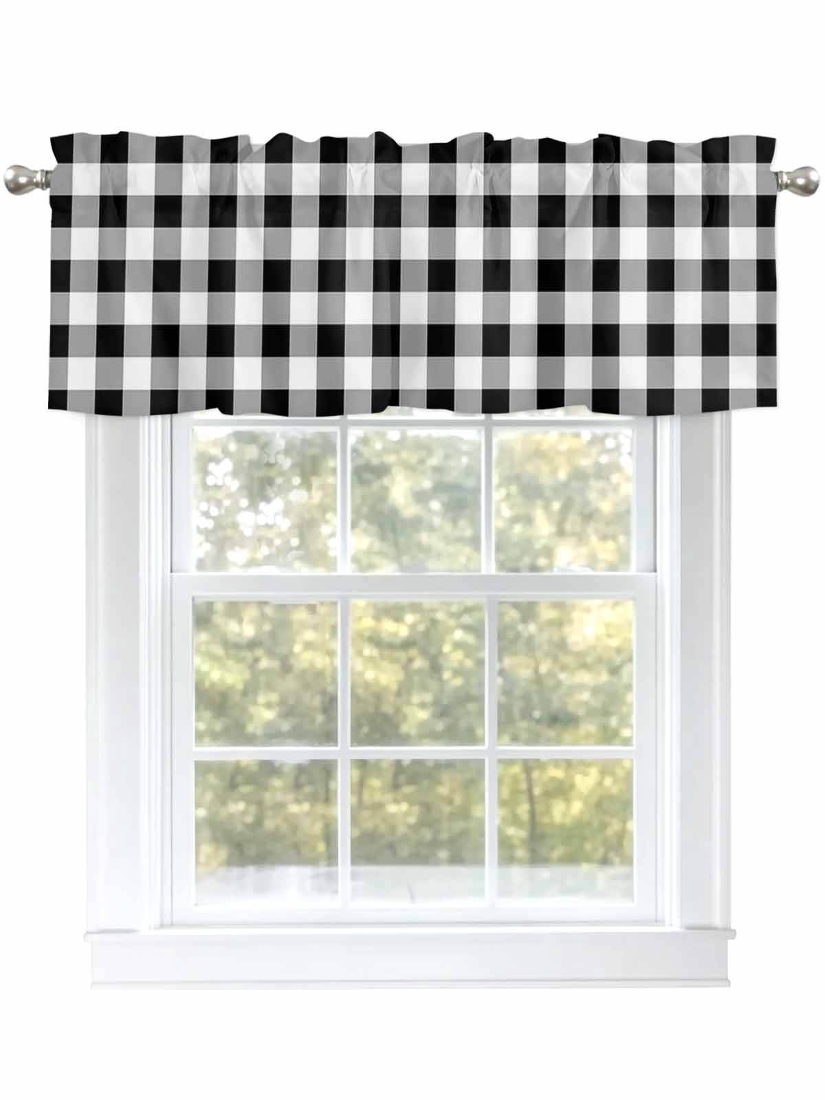 Valance Curtains for Kitchen Windows Black White Buffalo CheckRod ...