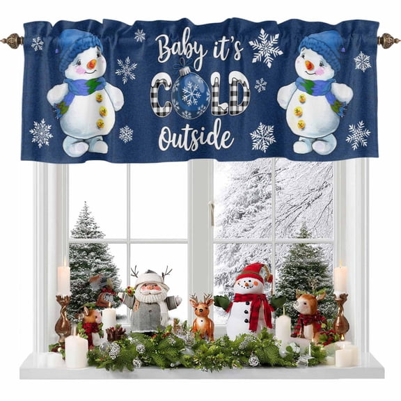 Valance Curtains for Kitchen Windows It's Cold outside WordsRod Pocket Valance Winter Snowman SnowflakeShort Window Curtain Topper for Bedroom Living Room Bathroom 42x12in