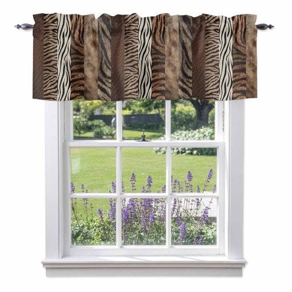 Valance Curtains for Kitchen Windows Country Zebra Texture Rod Pocket Valance Farmhouse Brown Animal Printed Short Window Curtain Topper for Bedroom Living Room Bathroom 42x12in, 1 Pack