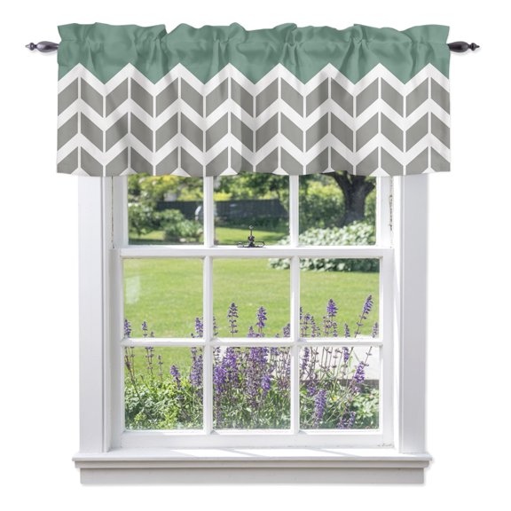 Valance Curtains for Kitchen Windows Geometric Zig Zag Striped Rod Pocket Valance Herringbone Chevron Stripes Short Window Curtain Topper for Bedroom Living Room Bathroom 42x12in, 1 Pack