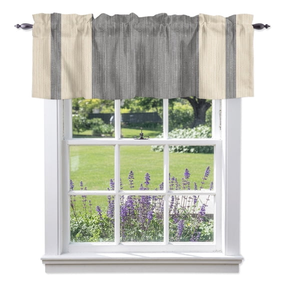 Valance Curtains for Kitchen Windows Light Gray Striped Background Rod Pocket Valance Slub Fabric Texture Short Window Curtain Topper for Bedroom Living Room Bathroom 42x12in, 1 Pack