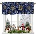 thumbnail image 1 of Valance Curtains for Kitchen Windows Merry Chrismas Golden SnowflakesRod Pocket Valance Winter Snow Blue BackShort Window Curtain Topper for Bedroom Living Room Bathroom 54x18in, 1 of 7
