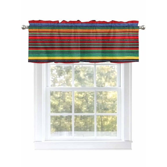 Valance Curtains for Kitchen Windows Mexican Colorful StripesRod Pocket Valance Rainbow Lines Ethnic StyleShort Window Curtain Topper for Bedroom Living Room Bathroom 42x12in,1&nbsp;Panel