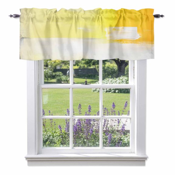 Valance Curtains for Kitchen Windows Minimalist Grey Yellow Color Block Rod Pocket Valance Abstract Sunset Scenery Short Window Curtain Topper for Bedroom Living Room Bathroom 42x12in, 1 Pack