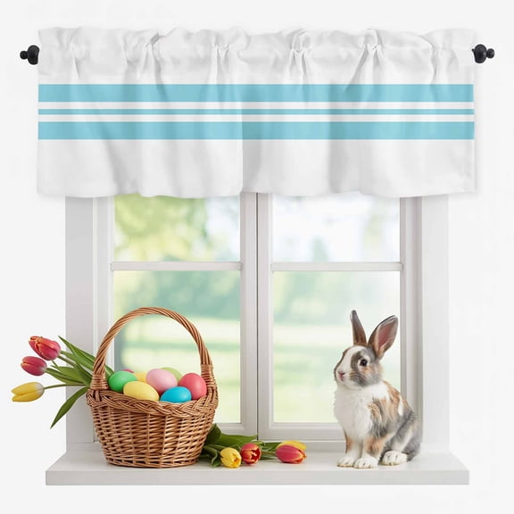 Valance Curtains for Kitchen Windows Modern Minimalist Art Rod Pocket Valance Blue Lines Stripes on White Short Window Curtain Topper for Bedroom Living Room Bathroom 54x18in,1&nbsp;Panel