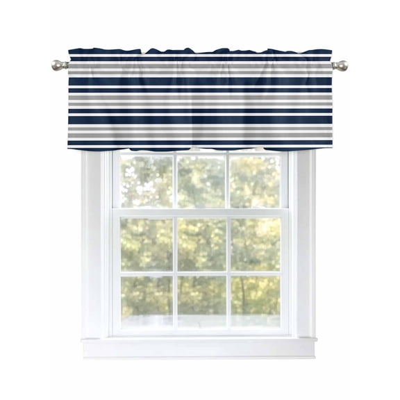 Valance Curtains for Kitchen Windows Navy Blue Gray StripeRod Pocket Valance Modern Minimalist Style Short Window Curtain Topper for Bedroom Living Room Bathroom 54x18in