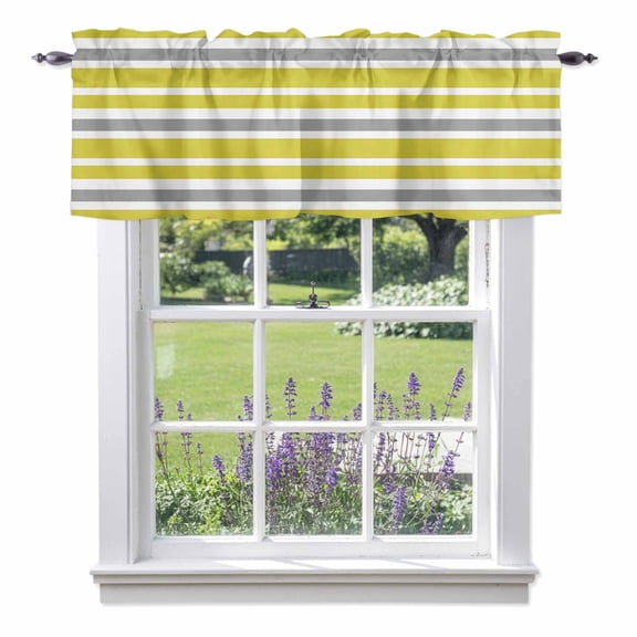 Valance Curtains for Kitchen Windows Olive Green Grey White Striped Rod Pocket Valance Simplistic Line Short Window Curtain Topper for Bedroom Living Room Bathroom 42x12in, 1&nbsp;Pack