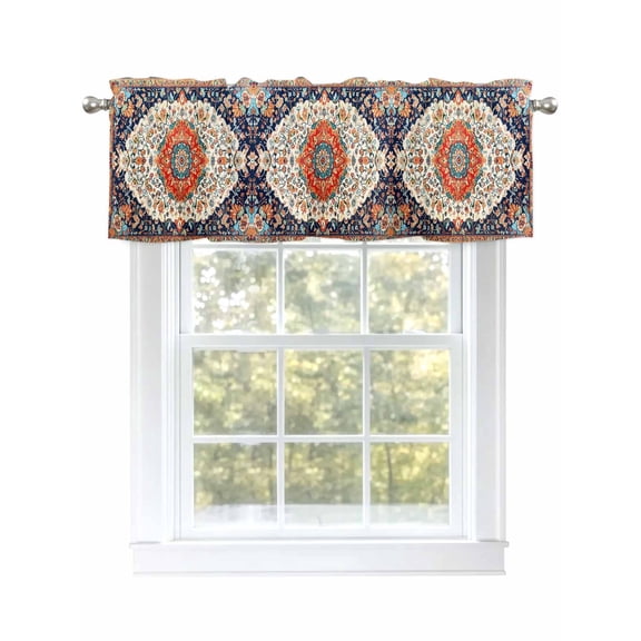 Valance Curtains for Kitchen Windows Orange Blue Boho PatternRod Pocket Valance Abstract Geometrically ArtShort Window Curtain Topper for Bedroom Living Room Bathroom 42x12in,1&nbsp;Panel