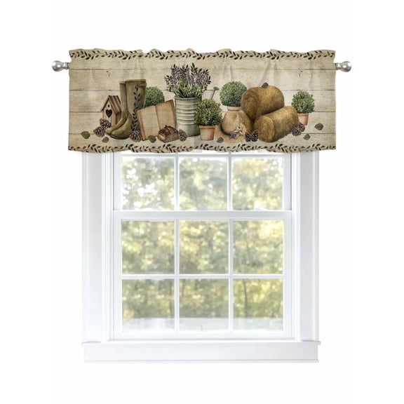 Valance Curtains for Kitchen Windows Rustic Retro Book Boot CapRod Pocket Valance Vintage Farmhouse Wood Board Short Window Curtain Topper for Bedroom Living Room Bathroom 42x12in
