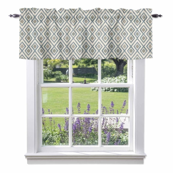 Valance Curtains for Kitchen Windows Seamless Diamond Geometric Lattice Rod Pocket Valance Modern Stripe Grid Checker Short Window Curtain Topper for Bedroom Living Room Bathroom 54x18in, 1&nbsp;Pack