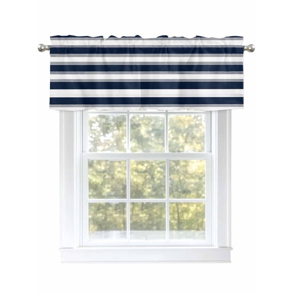 Valance Curtains for Kitchen Windows Simple Blue Grey White StripesRod Pocket Valance Classic StripedShort Window Curtain Topper for Bedroom Living Room Bathroom 42x12in,1&nbsp;Panel