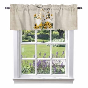 Valance Curtains for Kitchen Windows Sweet Sunshine Words Gnomes Rod Pocket Valance Farm Sunflowers on Linen Short Window Curtain Topper for Bedroom Living Room Bathroom 54x18in, 1 Pack
