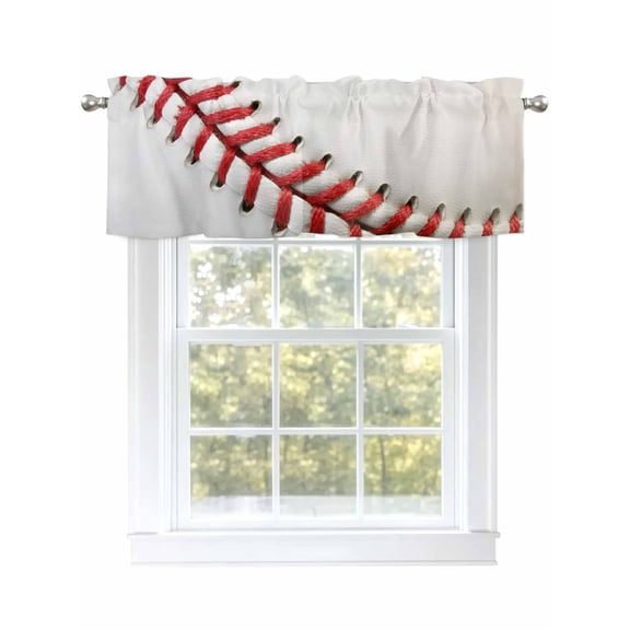 Valance Curtains for Kitchen Windows USA Baseball Red Needle StripeRod Pocket Valance Sports White Back Short Window Curtain Topper for Bedroom Living Room Bathroom 42x12in
