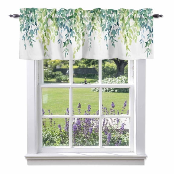 Valance Curtains for Kitchen Windows Watercolor Foliage Pastoral Willow Rod Pocket Valance Spring Gradient Plant Short Window Curtain Topper for Bedroom Living Room Bathroom 54x18in, 1 Pack
