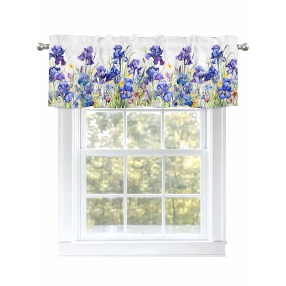 Valance Curtains for Kitchen Windows Watercolor Garden Spring Flower IrisRod Pocket Valance Blossom Floral on WhiteShort Window Curtain Topper for Bedroom Living Room Bathroom 54x18in,1&nbsp;Panel