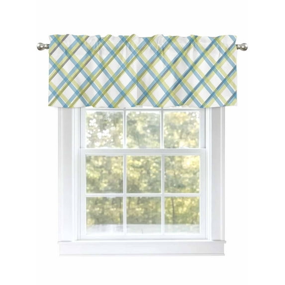 Valance Curtains for Kitchen Windows Watercolor Modern Buffalo LatticeRod Pocket Valance Chic Lines PlaidShort Window Curtain Topper for Bedroom Living Room Bathroom 42x12in,1 Panel