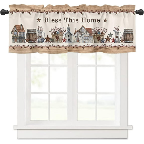 Valance Curtains for Kitchen Windows Western Texas Country Star Barn Berry Window Valances Vintage Farm Window Treatment Rod Pocket Valance for Bedroom Bathroom Laundry Room 54x18 inch, 1 Panel
