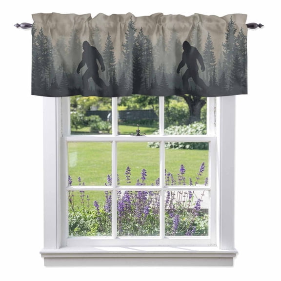 Valance Curtains for Kitchen Windows Wildman Gorilla Forest Silhouette Rod Pocket Valance Retro Tree Short Window Curtain Topper for Bedroom Living Room Bathroom 54x18in, 1 Pack