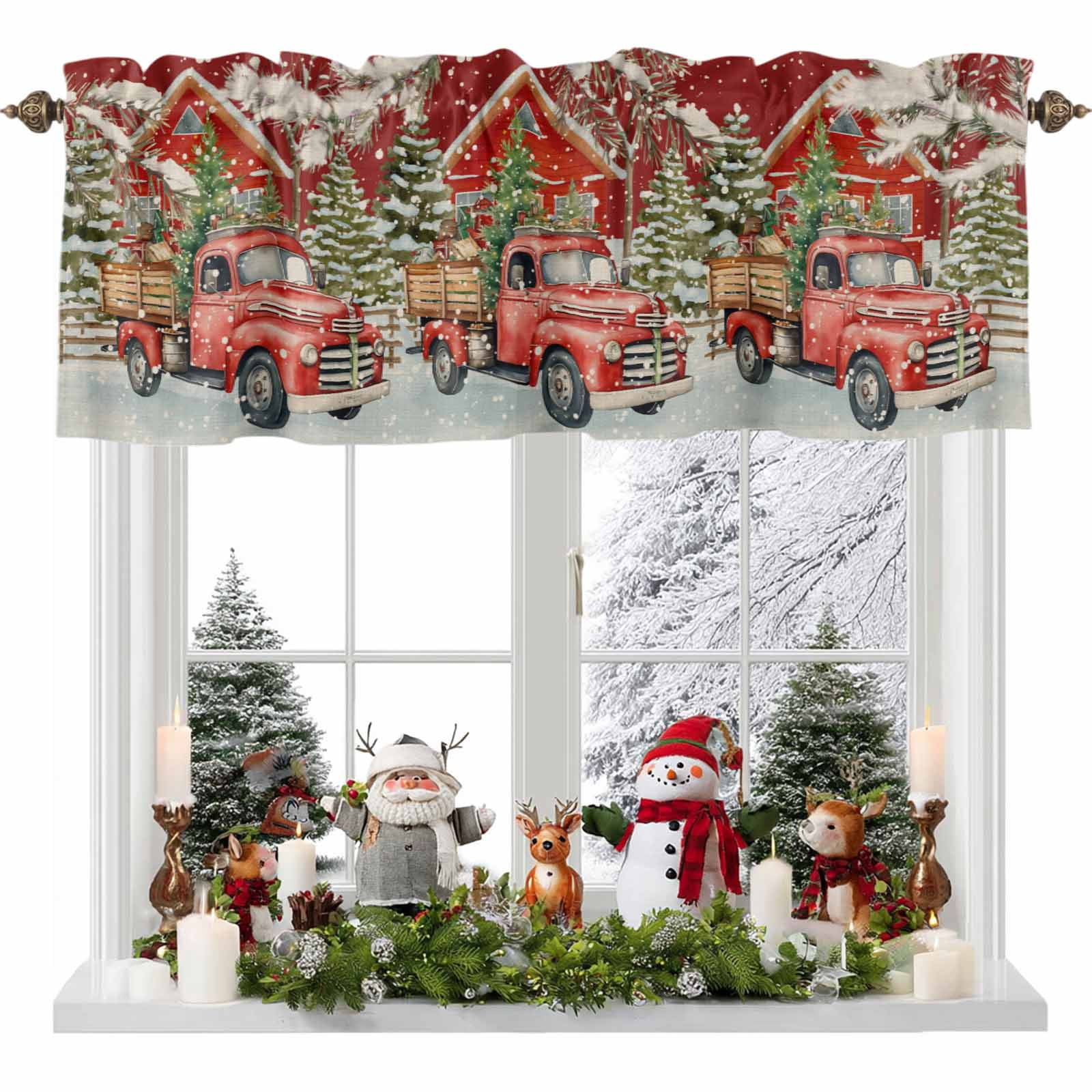 Valance Curtains for Kitchen Windows Xmas Tree Christmas TruckRod ...