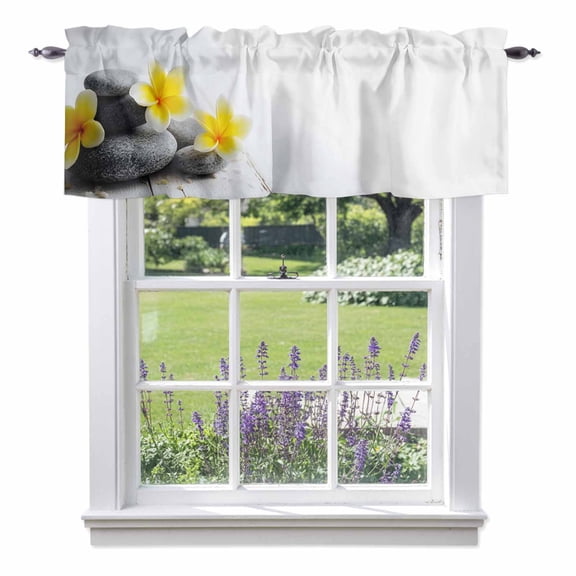 Valance Curtains for Kitchen Windows Yellow Egg Flowers Stones Rod Pocket Valance Watercolor Floral Wood Board Short Window Curtain Topper for Bedroom Living Room Bathroom 42x12in, 1&nbsp;Pack