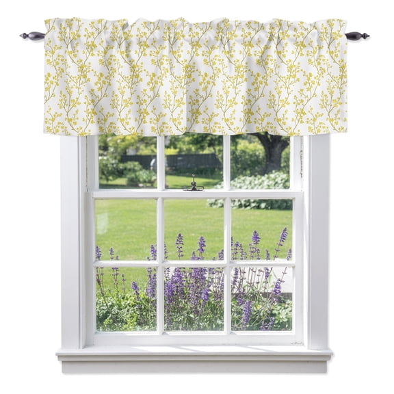 Valance Curtains for Kitchen Windows Yellow Floral Vine Texture Rod Pocket Valance Elegant Flower Short Window Curtain Topper for Bedroom Living Room Bathroom 42x12in, 1 Pack