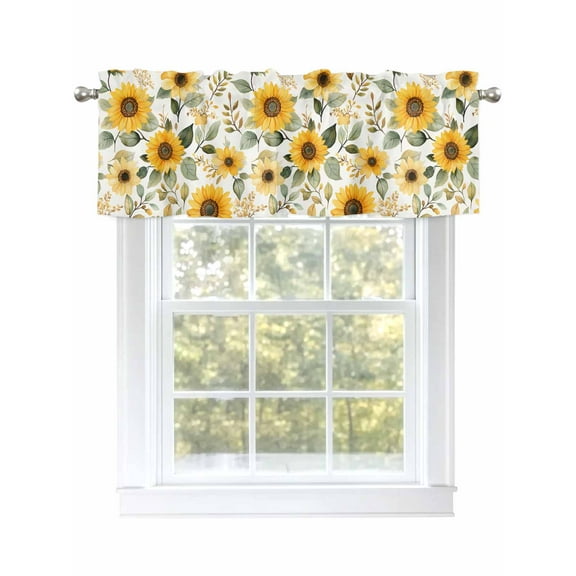Valance Curtains for Kitchen Windows Yellow Sunflower Spring Floral SeamlessRod Pocket Valance Farm Plant on WhiteShort Window Curtain Topper for Bedroom Living Room Bathroom 54x18in,1&nbsp;Panel