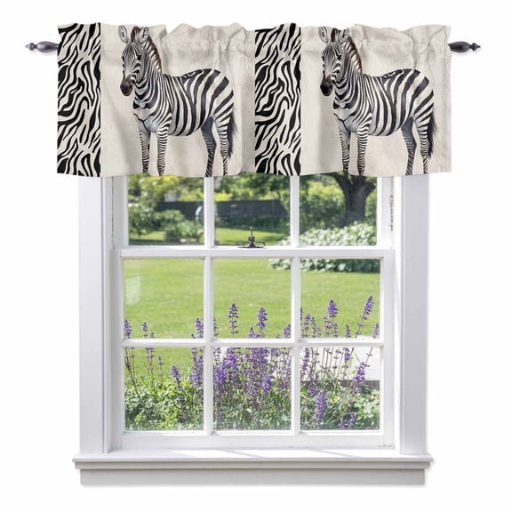 Valance Curtains for Kitchen Windows Zebra Black Stripe Animal Portrait Rod Pocket Valance Vintage Tree Branch Short Window Curtain Topper for Bedroom Living Room Bathroom 42x12in, 1 Pack