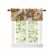 Valance Curtains, Thanksgiving Fall Robin Pumpkin Sunflower Maple Leaf Fruitage Harvest Watercolor Light Filtering Valance Treatments for Living Room Bedroom,42x12In