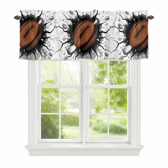 Valance Curtains for Windows 3D Brown Rugby Kitchen Curtians Window Treatment Football Break through Wall Topper Curtain Rod Pocket Valances for Kitchen Bathroom Living Room 42x12in