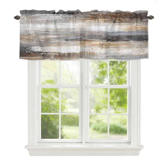Valance Curtains for Windows Abstract White Ombre Brown Kitchen Curtians Window Treatment Oil Painting Topper Curtain Rod Pocket Valances for Kitchen Bathroom Living Room 42x12in