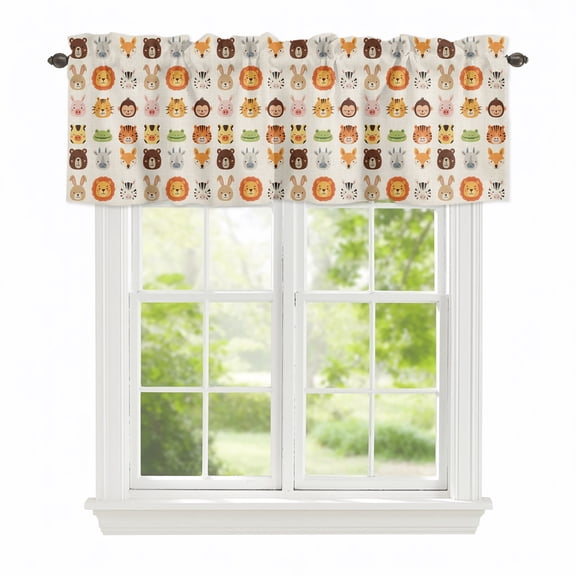 Valance Curtains for Windows Animal Zoo Kitchen Curtians Window Treatment Lion Tiger Monkey Zebra Giraffe Linen Topper Curtain Rod Pocket Valances for Kitchen Bathroom Living Room 42x12in