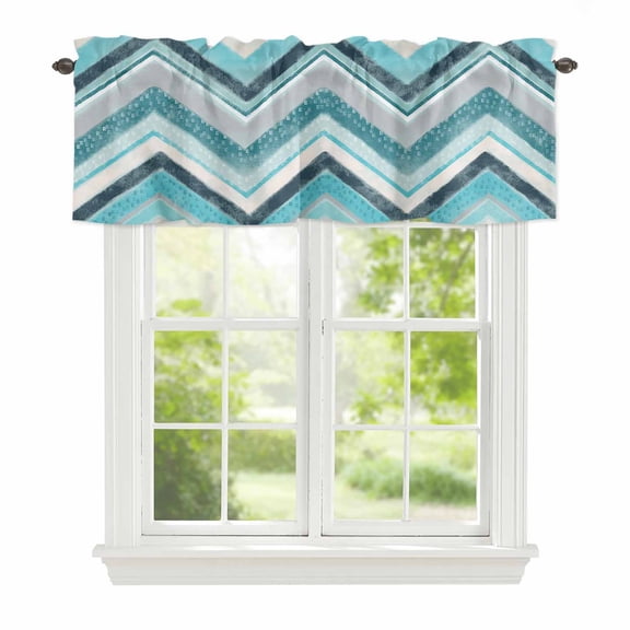Valance Curtains for Windows Aqua Turquoise Chevron Kitchen Curtians Window Treatment Geometric Design Stripe Topper Curtain Rod Pocket Valances for Kitchen Bathroom Living Room 42x12in