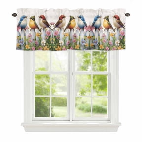 Valance Curtains for Windows Bird Flower Kitchen Curtians Window Treatment Fence Topper Curtain Rod Pocket Valances for Kitchen Bathroom Living Room 54x18in