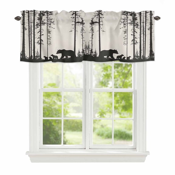 Valance Curtains for Windows Black Bears Trees Forest Kitchen Curtians Window Treatment Silhouette Art Topper Curtain Rod Pocket Valances for Kitchen Bathroom Living Room 42x18in