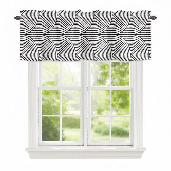 Valance Curtains for Windows Black Boho Circle Kitchen Curtians Window Treatment Geometric Bohemian Arched Lines Topper Curtain Rod Pocket Valances for Kitchen Bathroom Living Room 42x12in