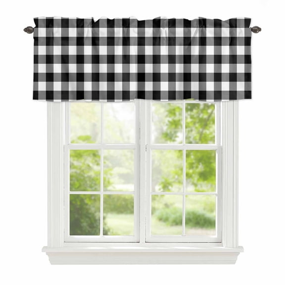 Valance Curtains for Windows Black Buffalo Plaid Kitchen Curtians Window Treatment Check Lines Topper Curtain Rod Pocket Valances for Kitchen Bathroom Living Room 42x12in