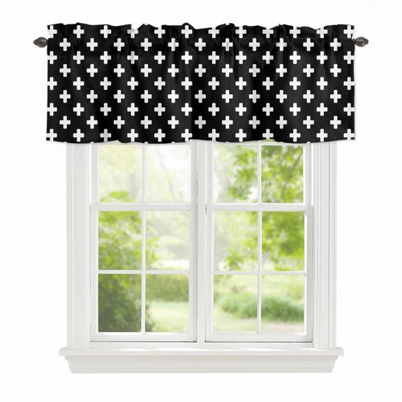 Valance Curtains for Windows Black Crosses Motifs Kitchen Curtians Window Treatment Plus Sign Icons Topper Curtain Rod Pocket Valances for Kitchen Bathroom Living Room 42x12in