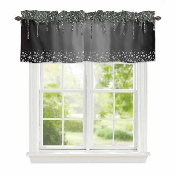 Valance Curtains for Windows Black Diamond Kitchen Curtians Window Treatment Luxury Bling Water Drop Topper Curtain Rod Pocket Valances for Kitchen Bathroom Living Room 42x12in