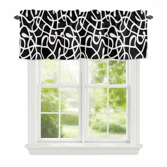 Valance Curtains for Windows Black Intertwined Vines Kitchen Curtians Window Treatment Abstract Bold Lines Topper Curtain Rod Pocket Valances for Kitchen Bathroom Living Room 42x12in