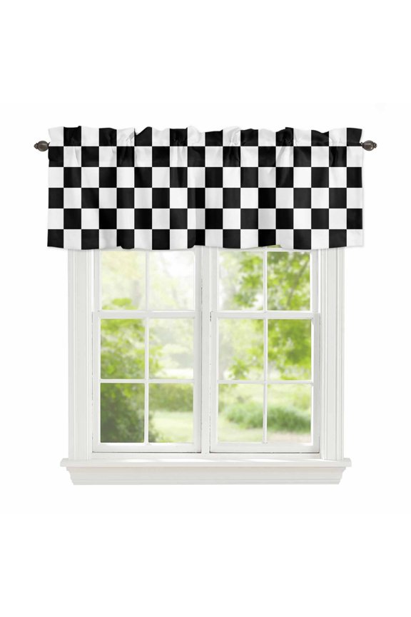 Valance Curtains for Windows Black White Checked Plaid Kitchen Curtians Window Treatment Classic Check Topper Curtain Rod Pocket Valances for Kitchen Bathroom Living Room 42x12in