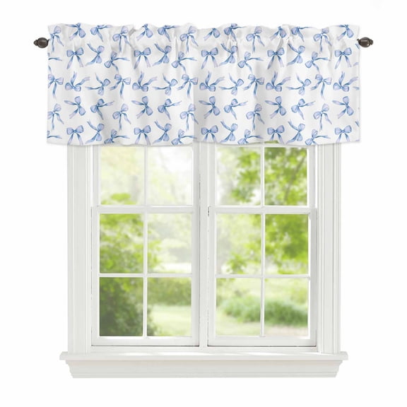 Valance Curtains for Windows Blue Bow Ties Kitchen Curtians Window Treatment Cute Topper Curtain Rod Pocket Valances for Kitchen Bathroom Living Room 42x12in