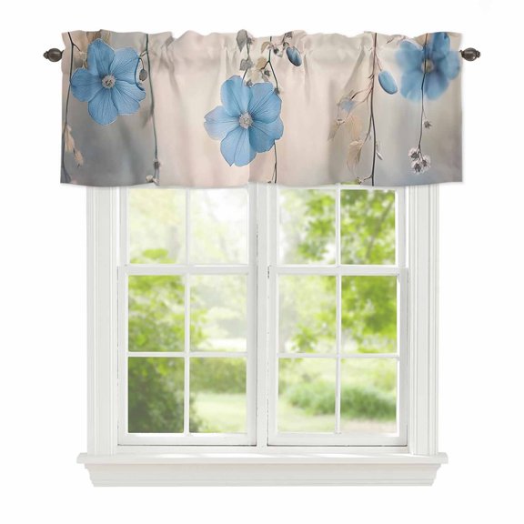 Valance Curtains for Windows Blue Flower Vines Kitchen Curtians Window Treatment Spring Scenery Topper Curtain Rod Pocket Valances for Kitchen Bathroom Living Room 42x12in