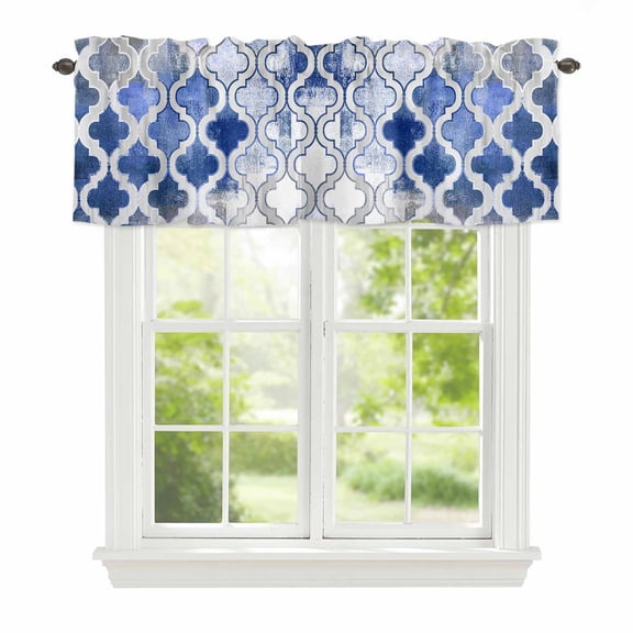 Valance Curtains for Windows Blue Morocco Kitchen Curtians Window Treatment Abstract Graffiti Art Topper Curtain Rod Pocket Valances for Kitchen Bathroom Living Room 42x12in